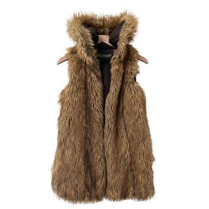 Zara Faux Fur Sleeveless Multi Brown Hooded Vest Size Small